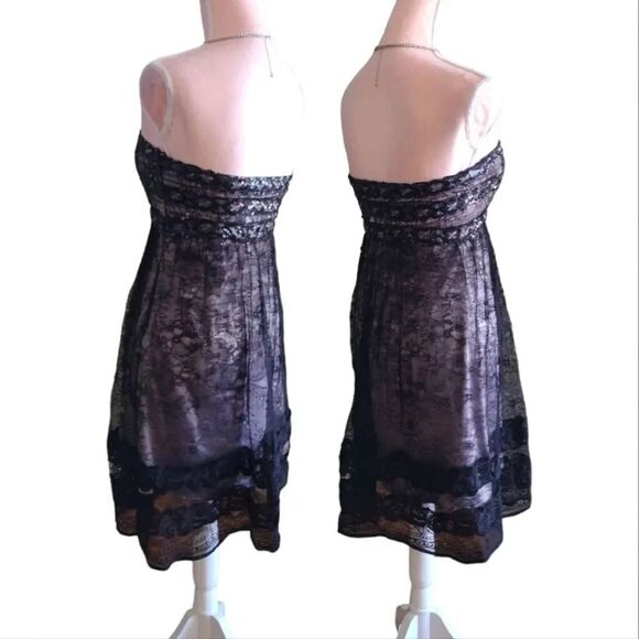 VTG Y2K Black Floral Lace Sequins Strapless Whimsigoth Mini Dress Small - Picture 10 of 15